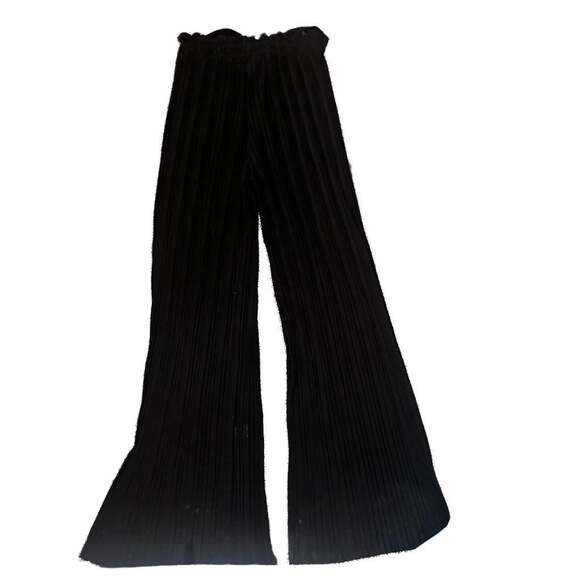 Bloom Seasons Black Light Weight Stretch Tie Waist Wide Leg Pleated Palazzo Pant - Picture 7 of 7